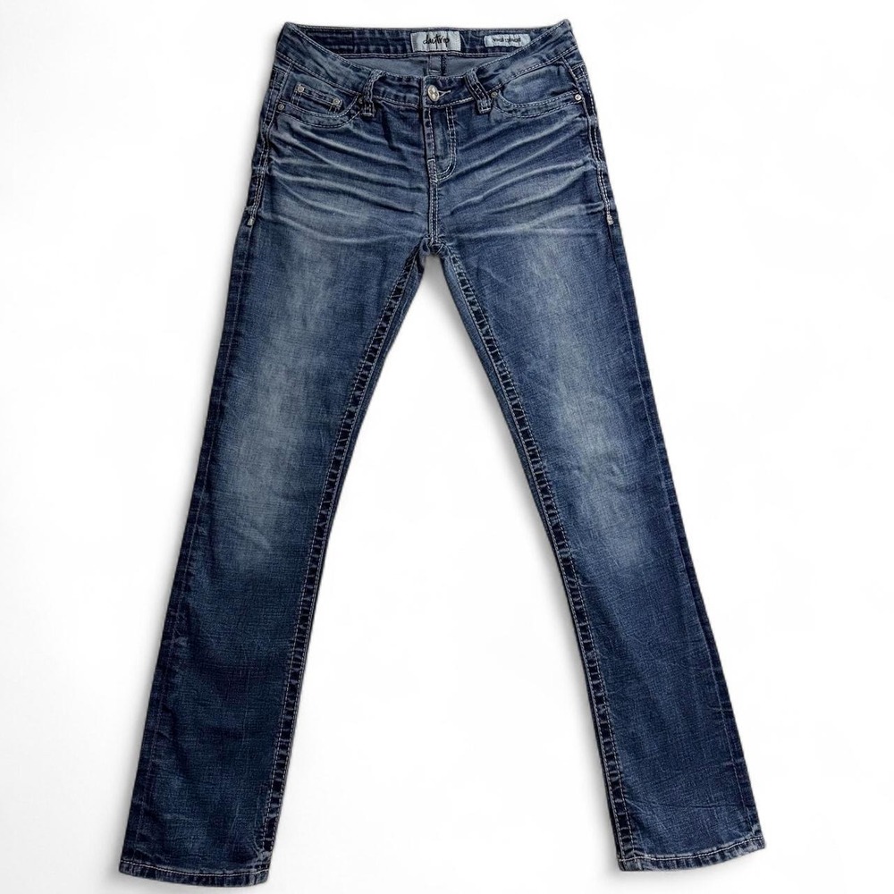 Daytrip Virgo Straight Jeans Womens 26R Dark Y2K Wash Distressed Slim Fit Denim